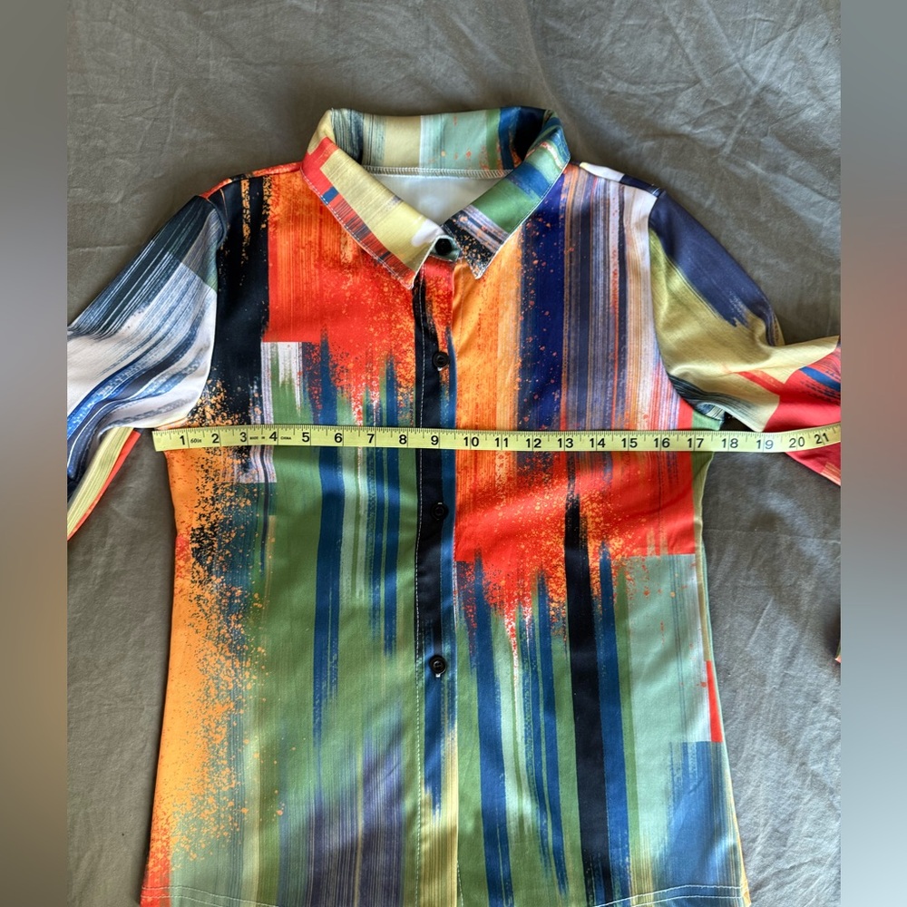 RARE Vintage 80s 90s Brushstroke Disco Cowgirl button down blouse S M Studio 54 - Picture 6 of 7